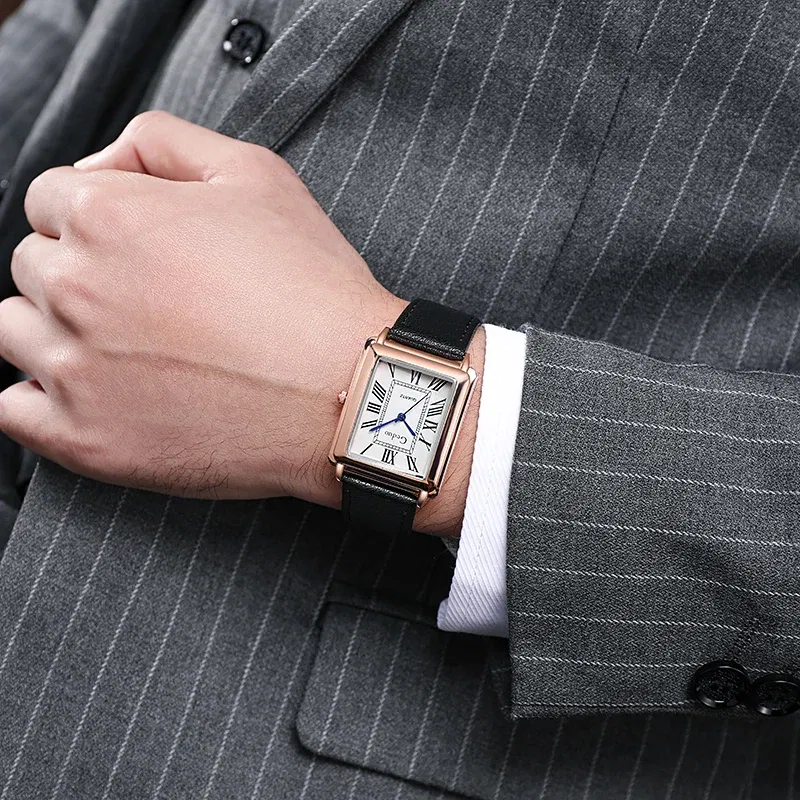 Color: Black - Fashion Men's Quartz Wristwatch Leather Strap Watch