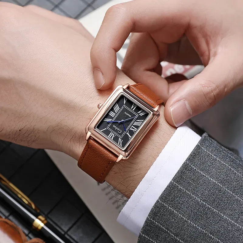 Color: Black - Fashion Men's Quartz Wristwatch Leather Strap Watch