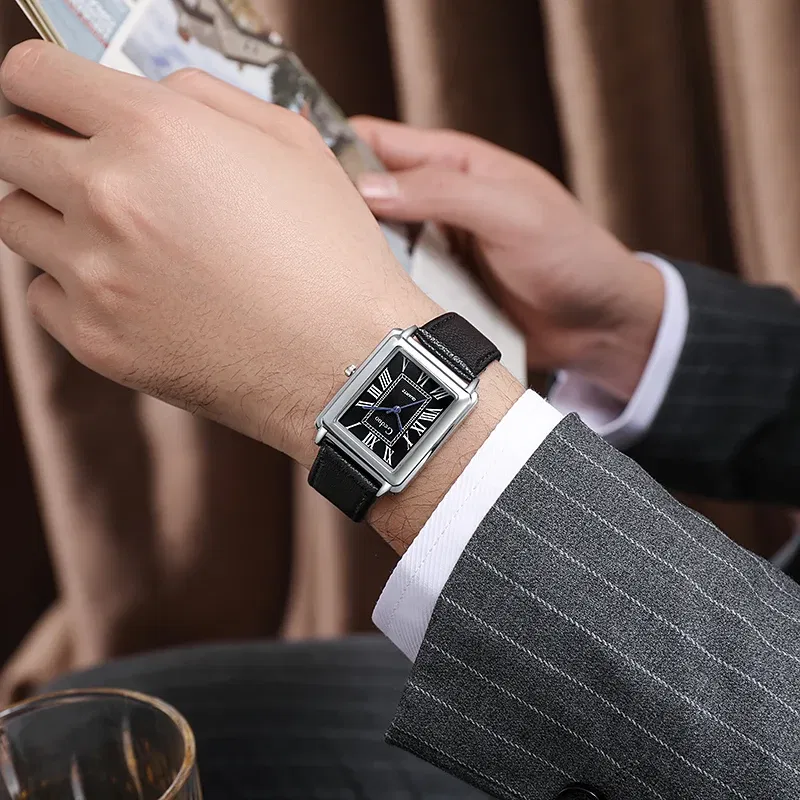 Color: Black - Fashion Men's Quartz Wristwatch Leather Strap Watch