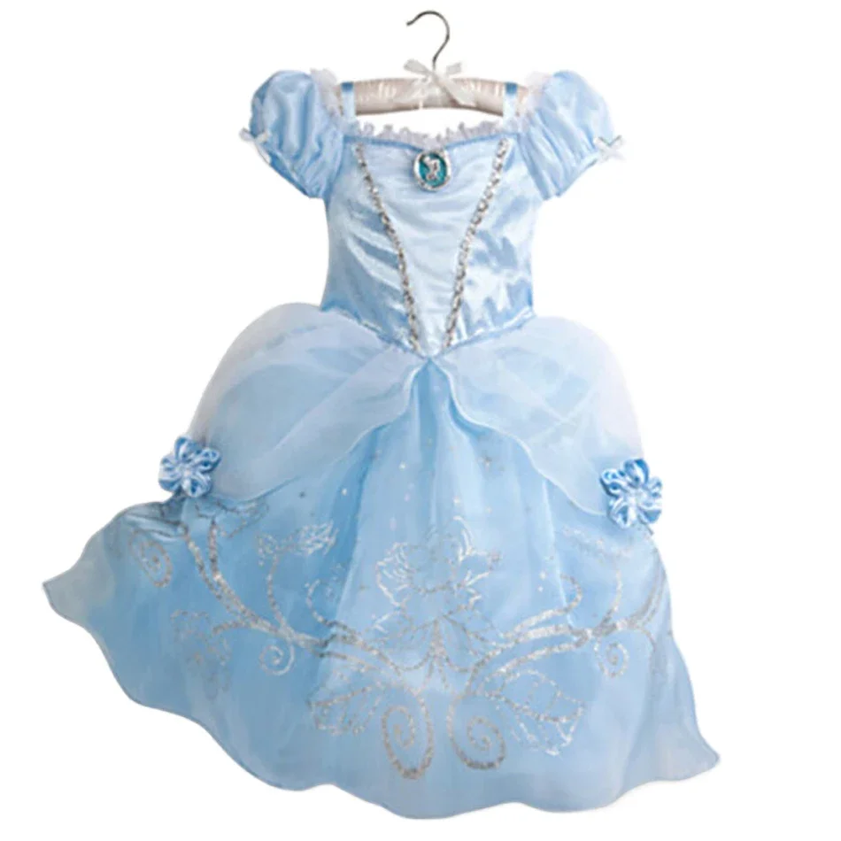 Kid Size: 5, Color: Silver - Belle Princess Dress for Girls Cosplay Beauty and The Beast Snow White Costumes Kids Halloween Carnival Birthday Clothes