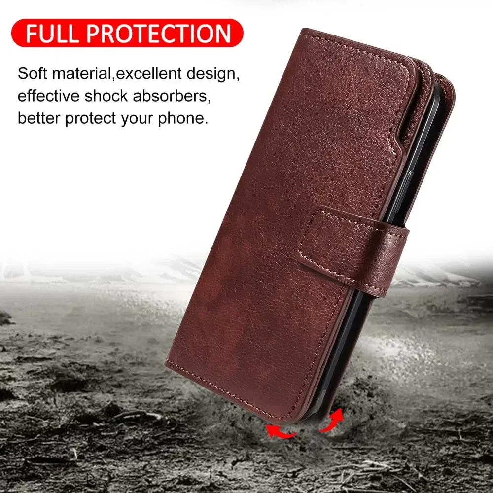 Color: Brown, Material: nylon - Flip Leather Case for Redmi Note 13 12 11 Pro 13C 9 9A 9C Wallet Card Cover For Xiaomi 13T 11T Poco X5 C65 M6 X4 Pro
