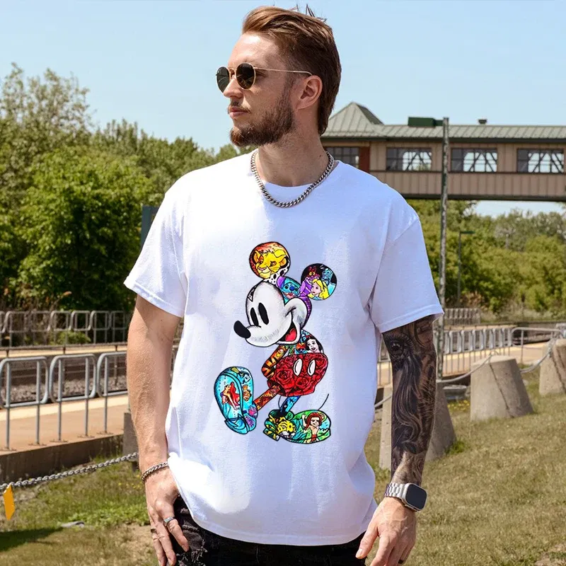 Color: SKY BLUE, Size: XL - Disney Couples Mickey Mouse Minnie Print T-shirt Couples Men's and Women's Cotton Short Sleeve Casual Tops