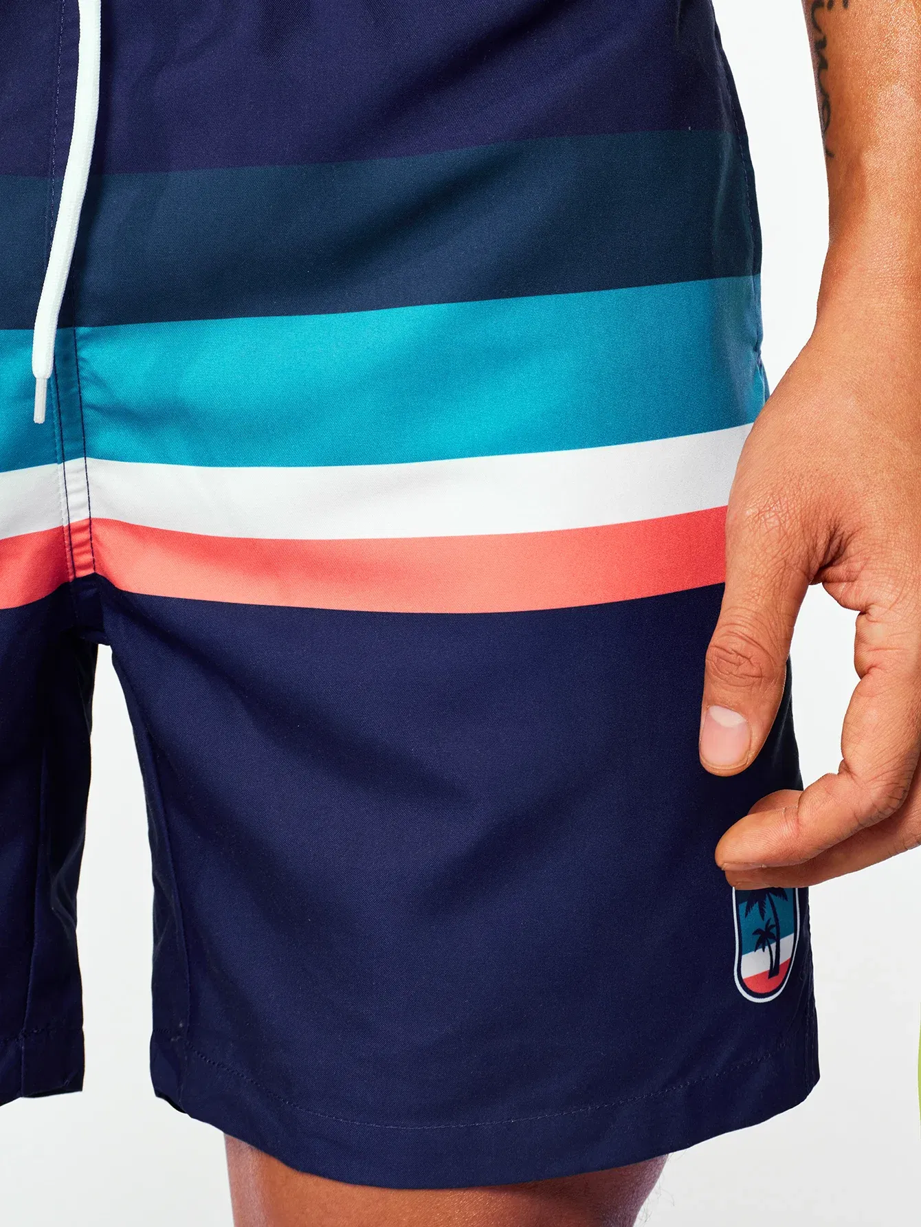 Color: MULTI, Size: XXL - Men's Navy Bottom Stripe Insert Print Beach Pants