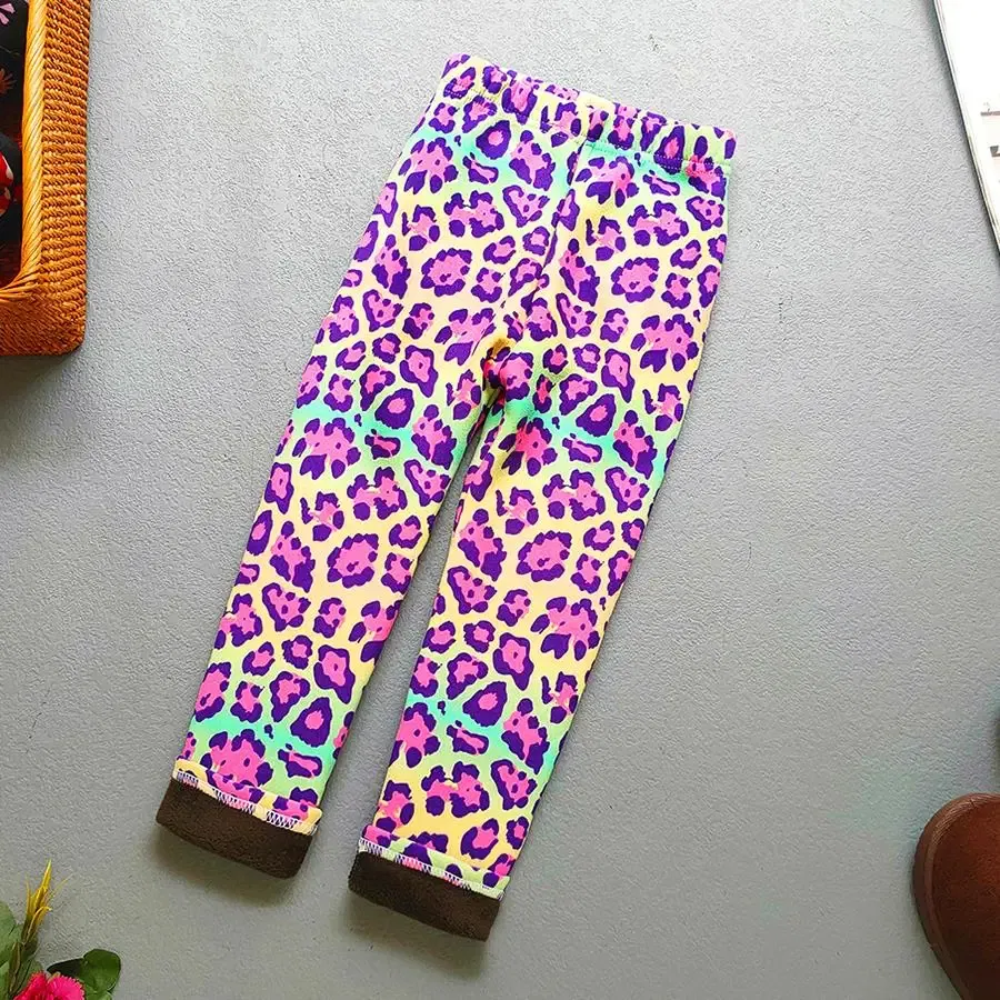 Color: Orange, Kid Size: 4T - Autumn Winter Print Flowers Thick Warm Kids Toddler Baby Girls Leggings Children's Pants