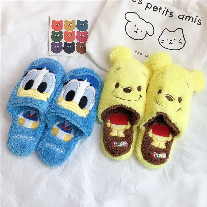 Color: Beige, Shoe Size: 37 - Cartoon Sulley Mike Slippers Cute Girl Warm Home Slippers Women Indoor Slippers Blue Duck Kawaii Non-slip Slippers Gifts EU36-41