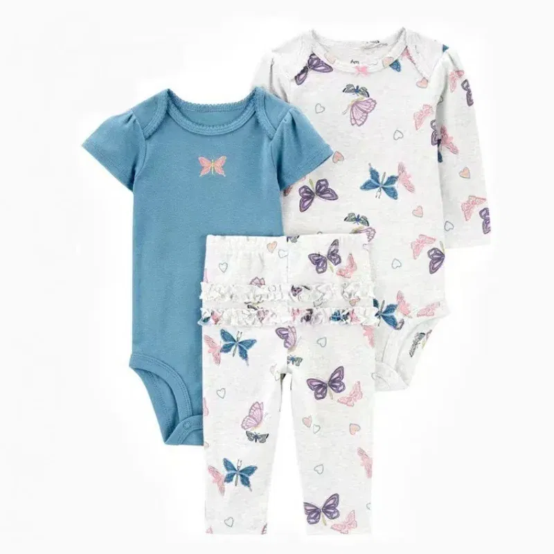 Color: Blue, Ships From: CHINA, Kid Size: 9M - 3PCS Baby Clothing Set Autumn Newborn Baby Girl Pure Cotton Clothes Set Soft Cute Animal Kids Bodysuits+Pants+Romper Bebe 6-24M