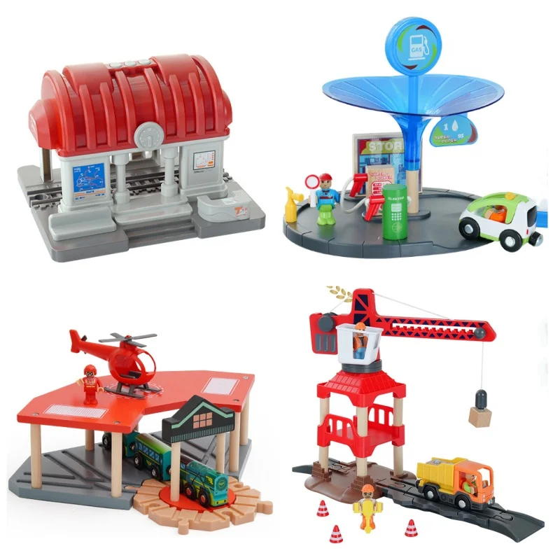 Color: black - Wooden Train Track Railway Bridge Tunnel Accessories Fit  Police Station Scene for Brio Wood Train Pieces Educational Toys