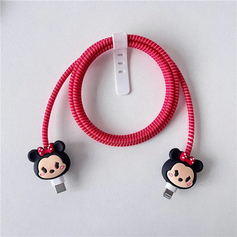 Color: Red - 4pcs/set New Cute Cartoon Bite Data Cable Protection Case for Apple Huawei Charging Cable Universal Fall Protection Case