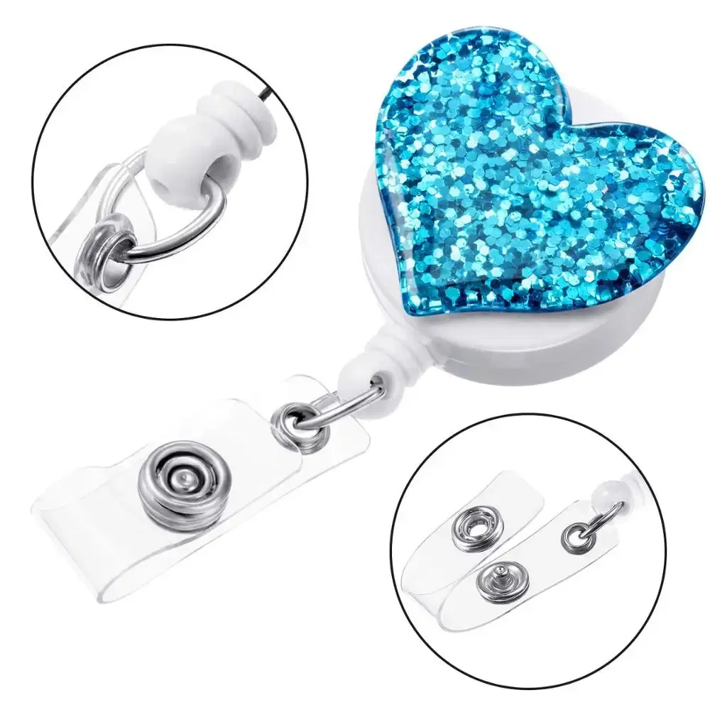 Color: PURPLE - idclip 10 Pcs Bling Love Heart Retractable Badge Holder Badge Clips for Nurse ID Badge Reel with Alligator Clip
