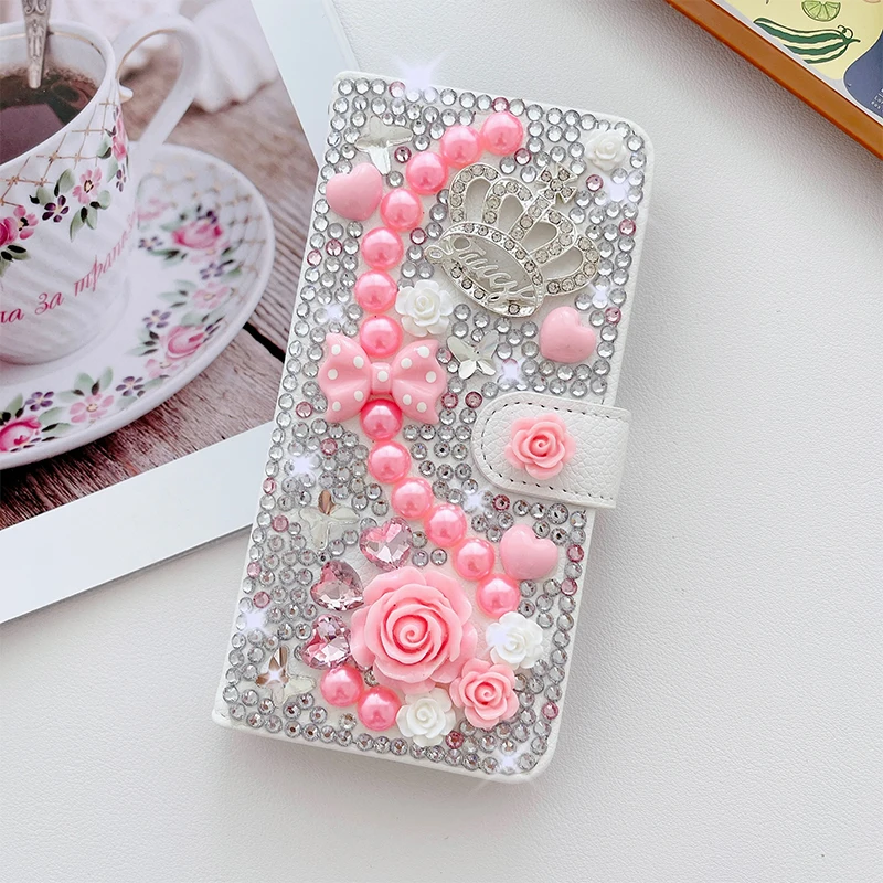Color: WHITE, Material: aluminum - Wallet Glitter Case For Samsung Galaxy S24 FE S23 Ultra S22 Plus S21 S20 A13 A14 A15 A16 A53 A54 A55 A34 Flip Luxury Leather