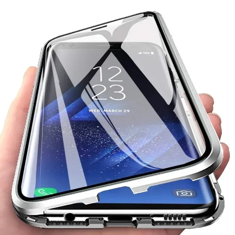 Color: Blue, Bundle: Case & Screen Protector, Material: Plastic - 360 Full Protection Metal Magnetic Case For Honor X9b X6 X8A 5G X9 4G X9A 5G Double-Sided Glass Transparent Cover Cases