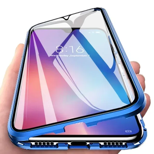 Color: Blue, Bundle: Case & Screen Protector, Material: Plastic - 360 Full Protection Metal Magnetic Case For Honor X9b X6 X8A 5G X9 4G X9A 5G Double-Sided Glass Transparent Cover Cases