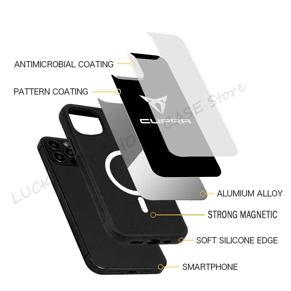 Color: Beige, Material: aluminum - Cool Phone Case Phone Case Strong Magnetic Cupra Racing for IPhone 15 14 13 Pro Max 11 12 Mini for Magsafe