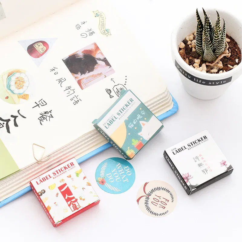Color: light yellow - 40 pcs/pack Cute Creative Box Package Decorative Sticker Set Diary Album Label Sticker DIY Stationery Stickers Escolar Papelaria