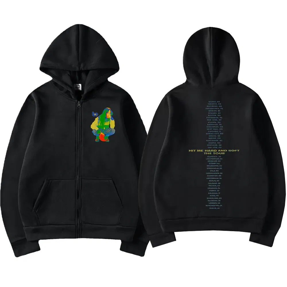 Color: Red, Size: XXL - Hit Me Hard and Soft 2025 Tour Zipper Hoodies Men Women Harajuku Pullovers Fashion Hip Hop Zip Up Sweatshirts Jackets Fans Gift