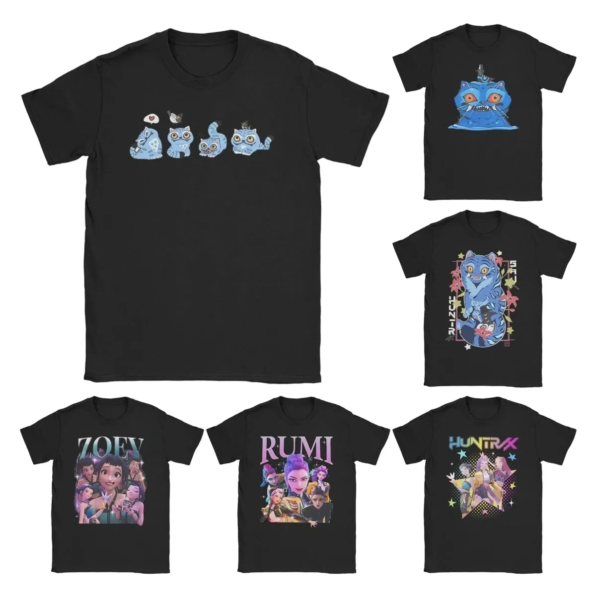 Color: Blue, Size: 4XL - Derpy Tiger Cat T Shirt Men Women's Cotton Unique T-Shirt Round Collar Huntrix Kpop Demon Hunters Tees Short Sleeve 4XL 5XL 6XL