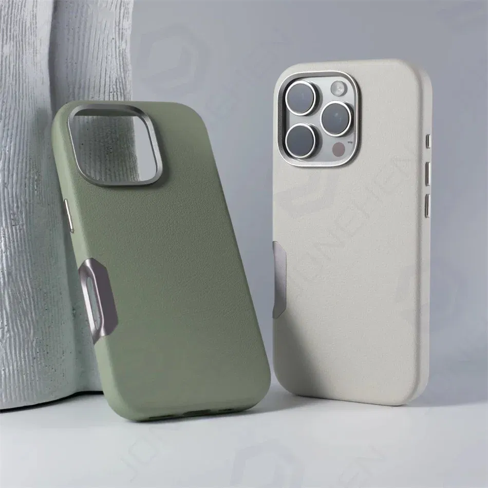 Color: Brown, Material: Vinyl - For Magsafe Leather High Quality Alloy Camera Button Magnetic Case For iPhone 16 Pro Max 16pro Wireless Charge Shockproof Cover