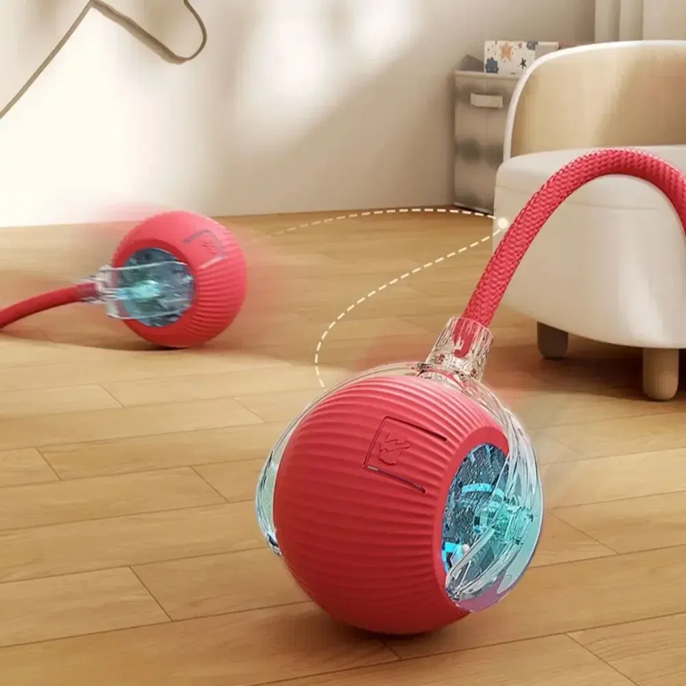 Color: Pink - New Cat Interactive Ball Toy Automatic Rolling Ball Faux Tail Rechargeable Smart Pet Electric Toy Dog Cat Training Imitate Mouse