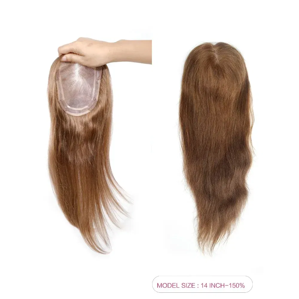 Toupee Color: 6#, Toupee Size: 5x7, Toupee Design: free, Toupee Density: 120%, Length: 18 inches - 5.5X6inch Mono Base Brazilian Remy Human Hair Topper 12"-18" Double Pu Around Thick Invisible Mono Topper for Women Hairpieces
