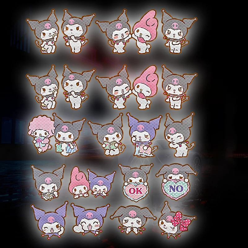 Color: WHITE - Anime Kuromi Hellokitty Car Sticker Reflective Warning Safety Tape Anti Collision Reflective Sticker Car Accessories