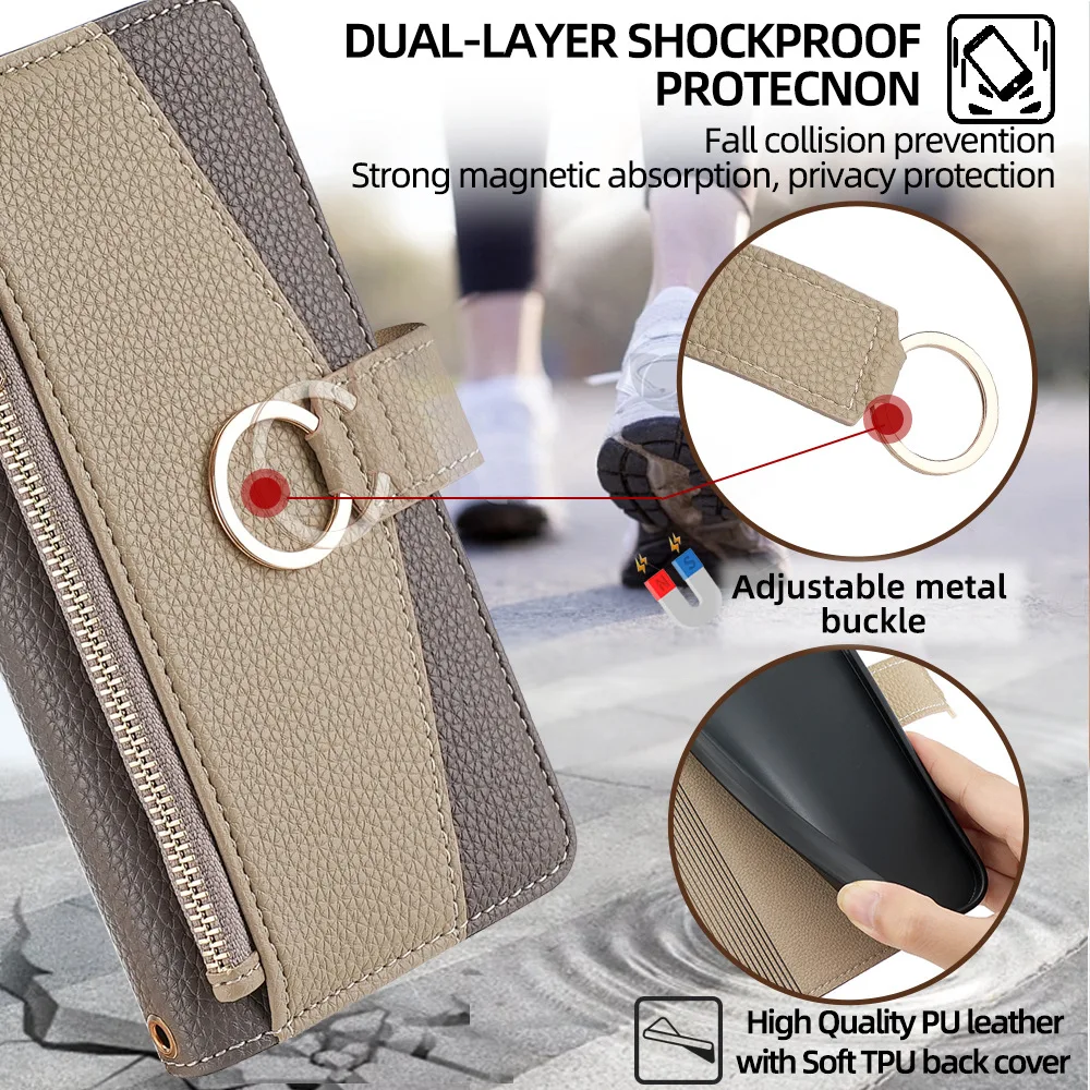 Color: black, Compatibility by Model: Galaxy A16 5G - Leather Phone Case for SAMSUNG Galaxy A05 A06 A16 A15 A36 A56 A26 5G  Crossbody Wallet Case Flip Mirror Cover with Long Lanyard