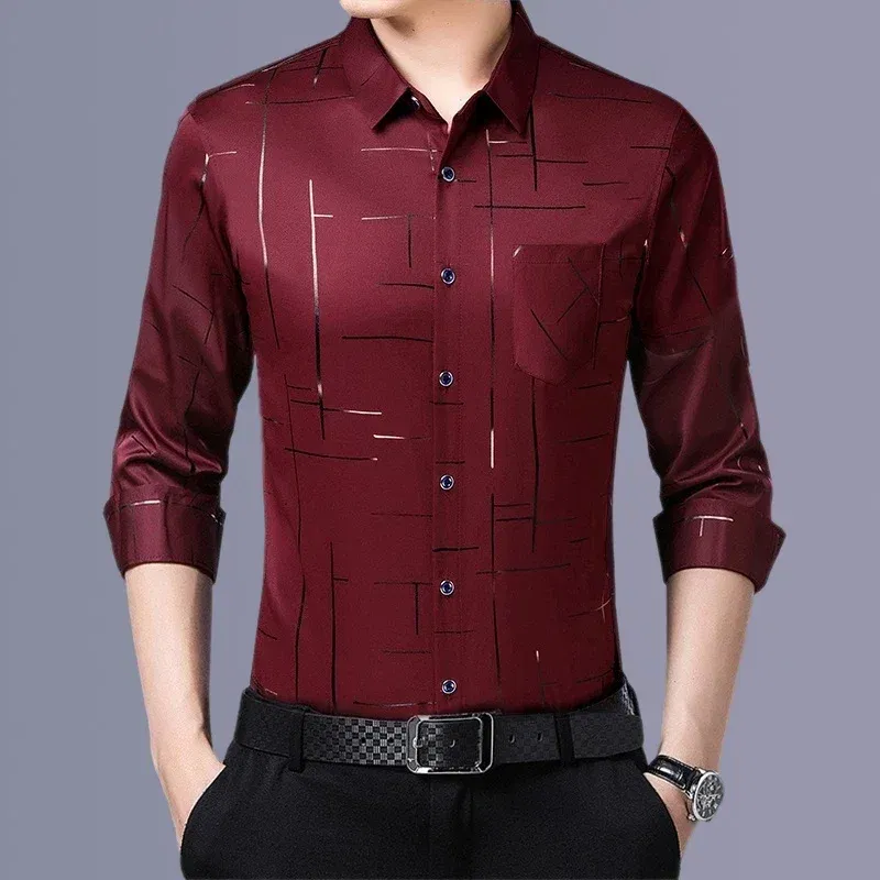 Color: Navy Blue, Size: XXXL - Men's Casual and Fashionable Long Sleeved Printed Shirt, Non Ironing and Wrinkle Resistant Business Top