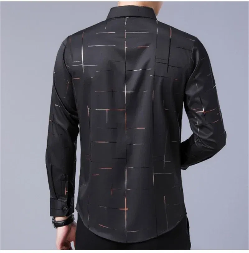Color: Navy Blue, Size: XXXL - Men's Casual and Fashionable Long Sleeved Printed Shirt, Non Ironing and Wrinkle Resistant Business Top