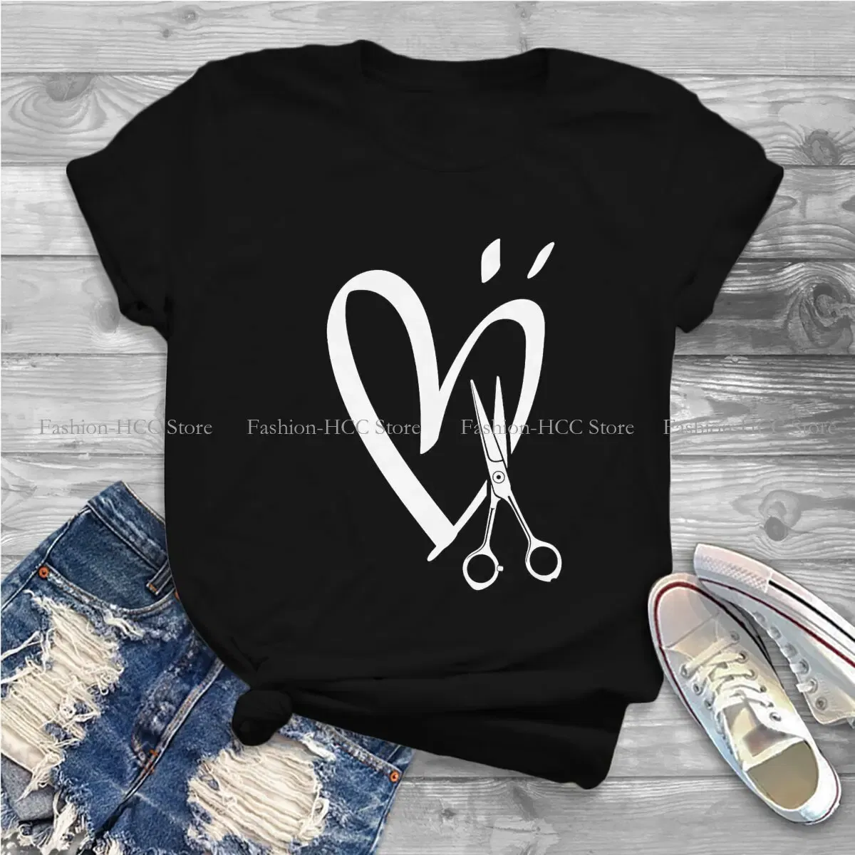 Color: WHITE, Size: XL - Royal Craft Print TShirt Barber Hairdresser Fashion Trend Hairstyle Basic Polyester T Shirt Women Tops Individuality