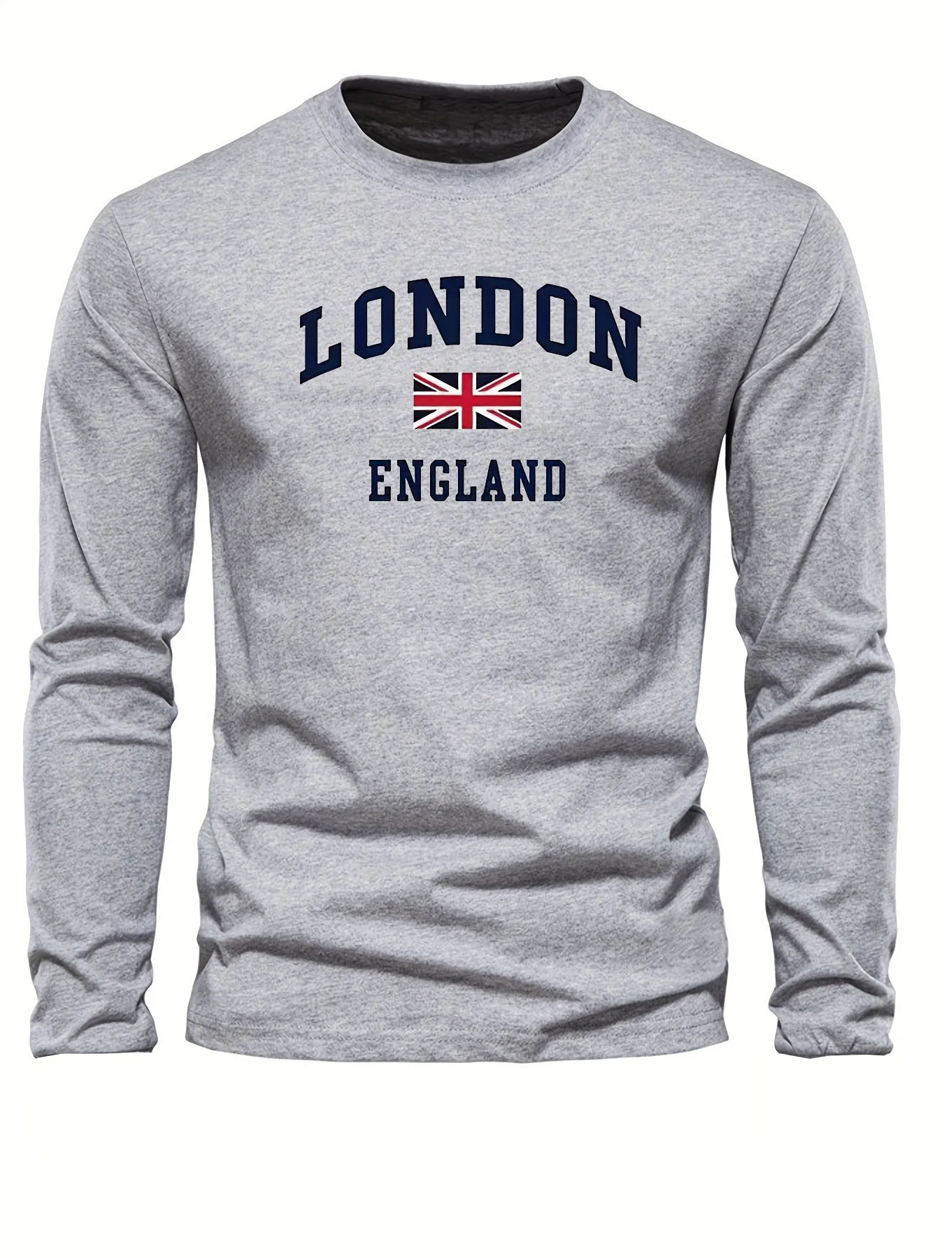 Color: Khaki, Size: M - Spring and Autumn 100% Cotton Men's London ENGLAND Letter Printed Loose Sport and Leisure Round Neck Long Sleeve T-shirt