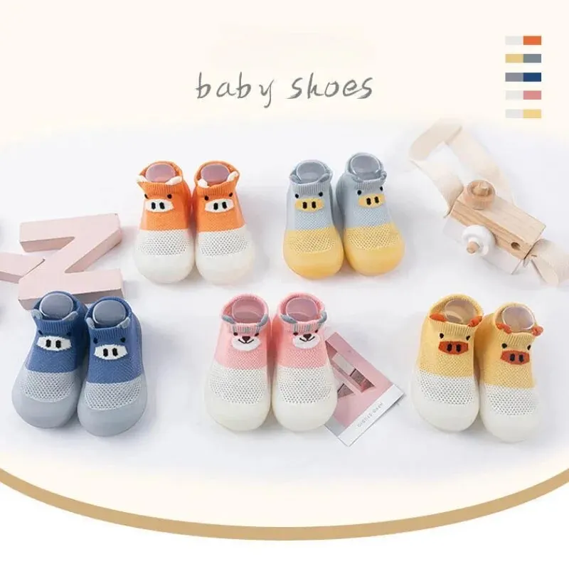 Shoe Size: 3, Color: Blue - Cute Piggy Children's Shoes Men's and Women's Baby Soft Bottom Breathable Footwear Toddler Sandals Cotton Baby Socks Shoes