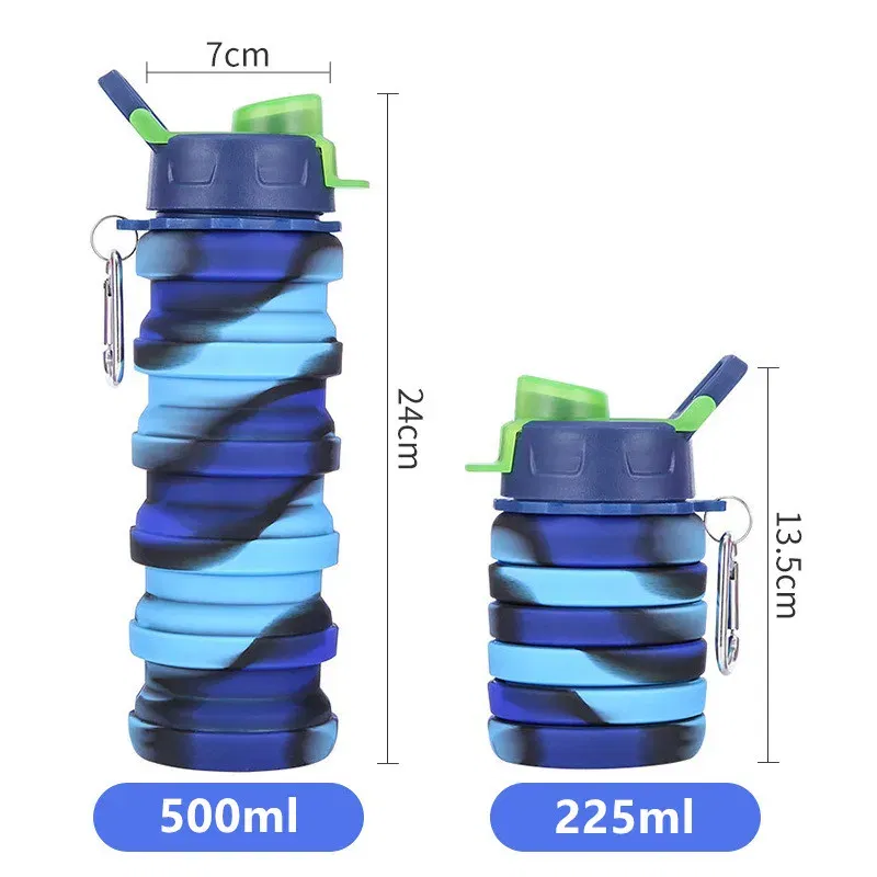 Color: Blue, Capacity: 0.5L - Portable Silicone Foldable Water Bottle, Outdoor Sports, Mountaineering, Riding, New, 2024