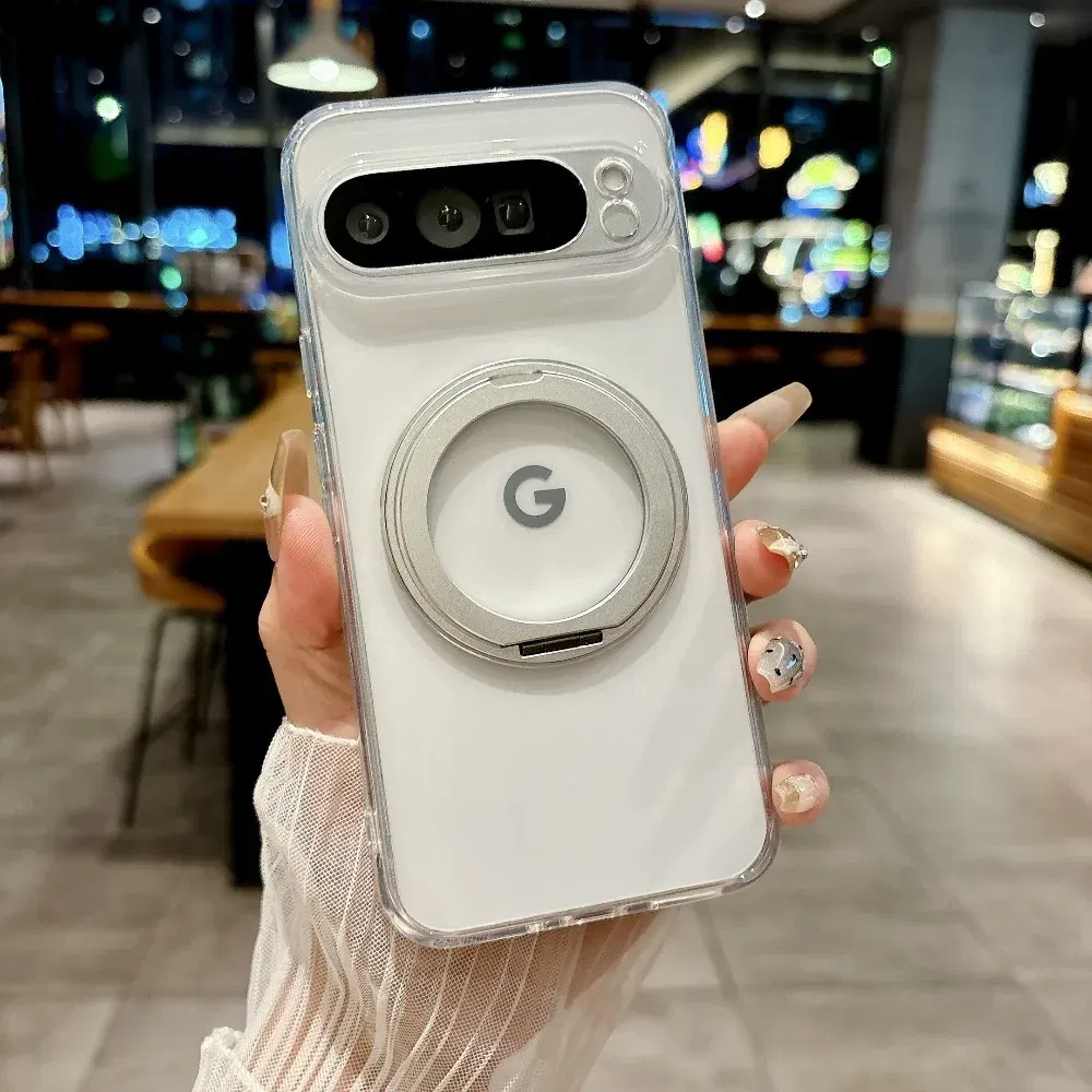 Color: black, Compatibility by Model: Google Pixel 9 Pro XL - for Magsafe Matte Rotating Bracket Case for Google Pixel 10 9 Pro XL 8 7 6 9A 8A 7A 6A Holder Stand Transparent Shockproof Cover