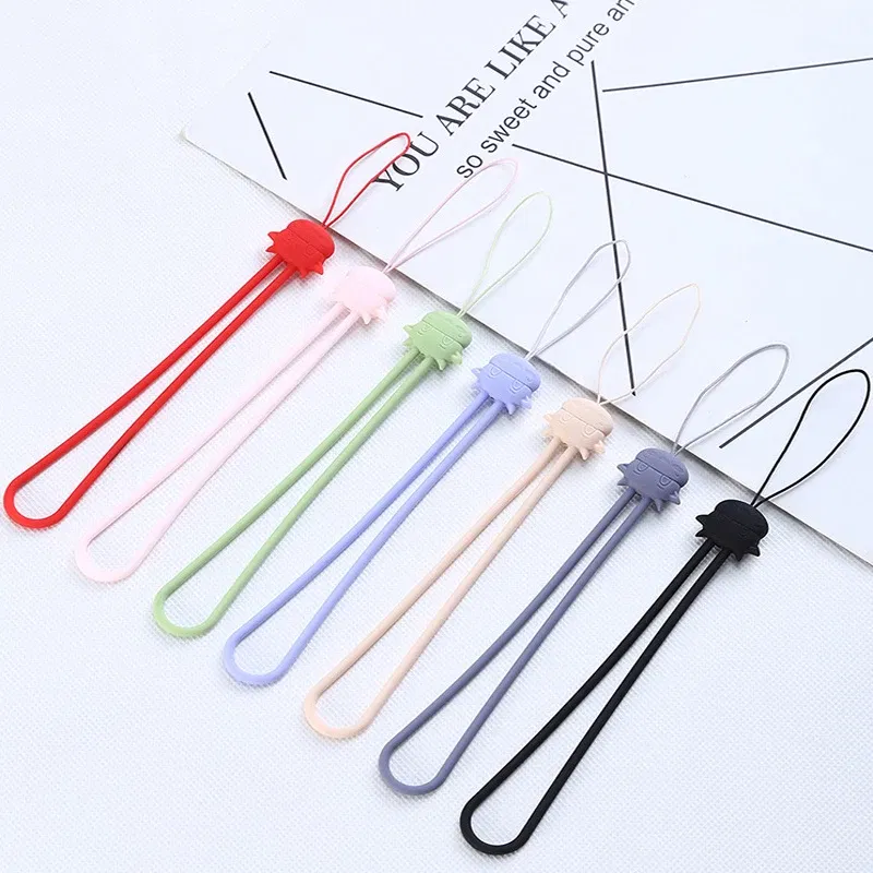 Color: black - Cartoon cow silicone lanyard liquid short wrist lanyard creative warm hand treasure U disk sling silicone mobile phone lanyard