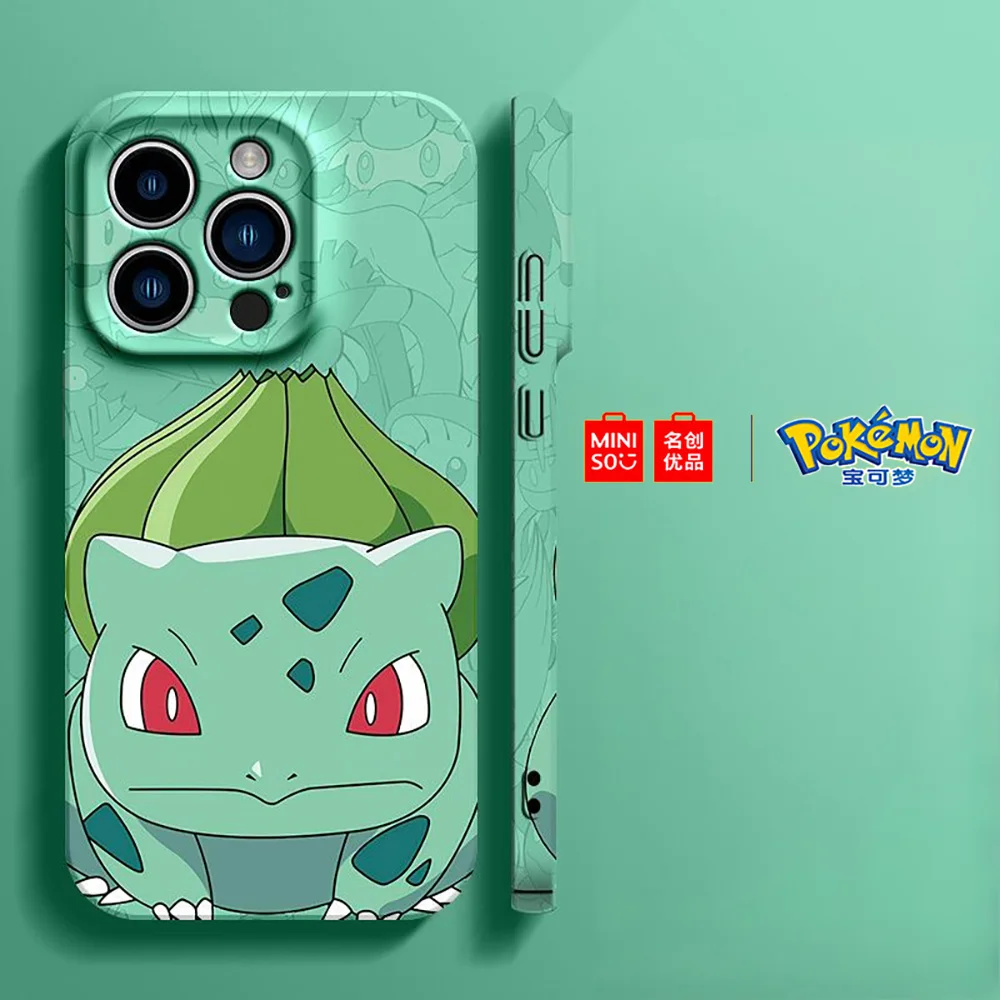 Color: Silver Pink, Material: Genuine leather - Miniso Pokemon Collaboration Pikachu Gengar Phone Case For iPhone 15 14 13 11 12 16 Pro Max Plus X XR Girl Silicone Phone Case