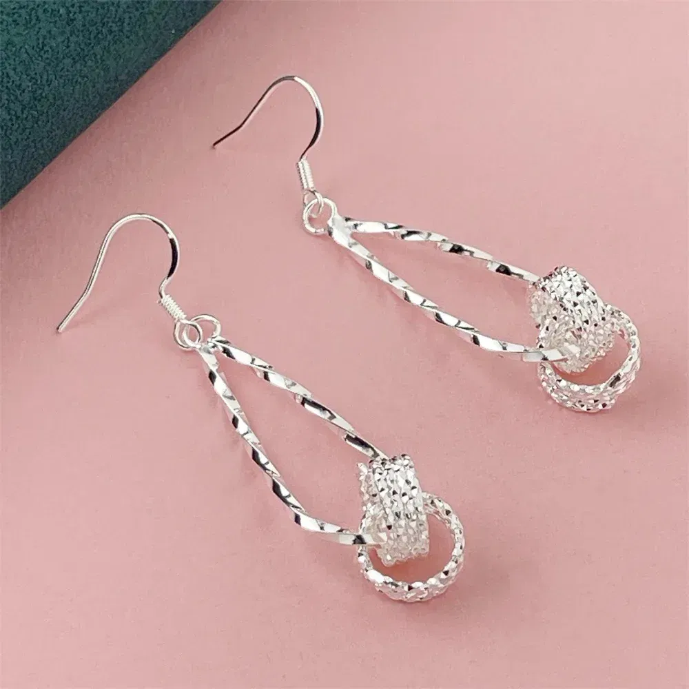 Gem Color: Light Red - 925 Silver Heart Shape Earrings Women Exquisite Student Jewelry Accessories