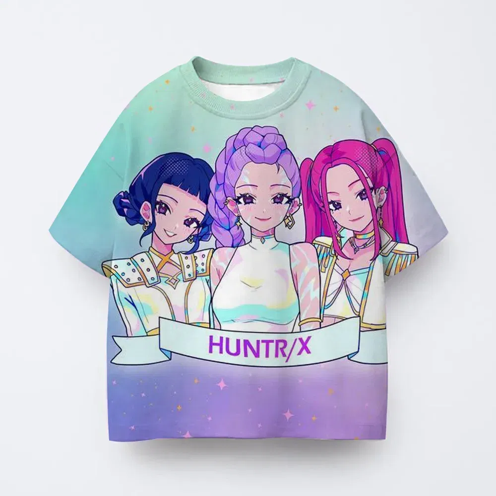 Color: Blue, Kid Size: 4 - T-shirt anime Kpop witch hunting group 3D printing children's T-shirt fashion casual cartoon T-shirt girls' children's clothing