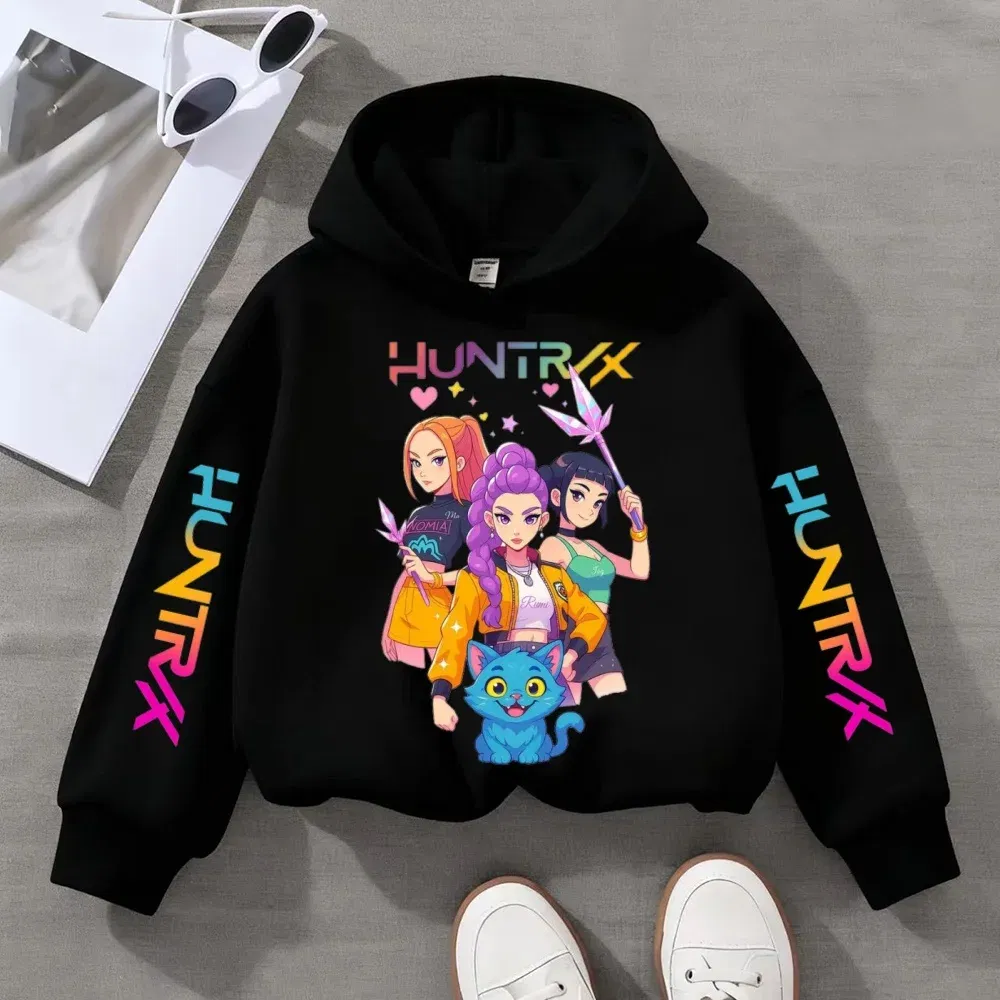 Color: Dark Grey, Kid Size: 134 - KPOP Demon Hunters Children's Sweatshirt Girls' Clothes Girls' Sweatshirt autumn 2024 New Cute Fashion Hoodie