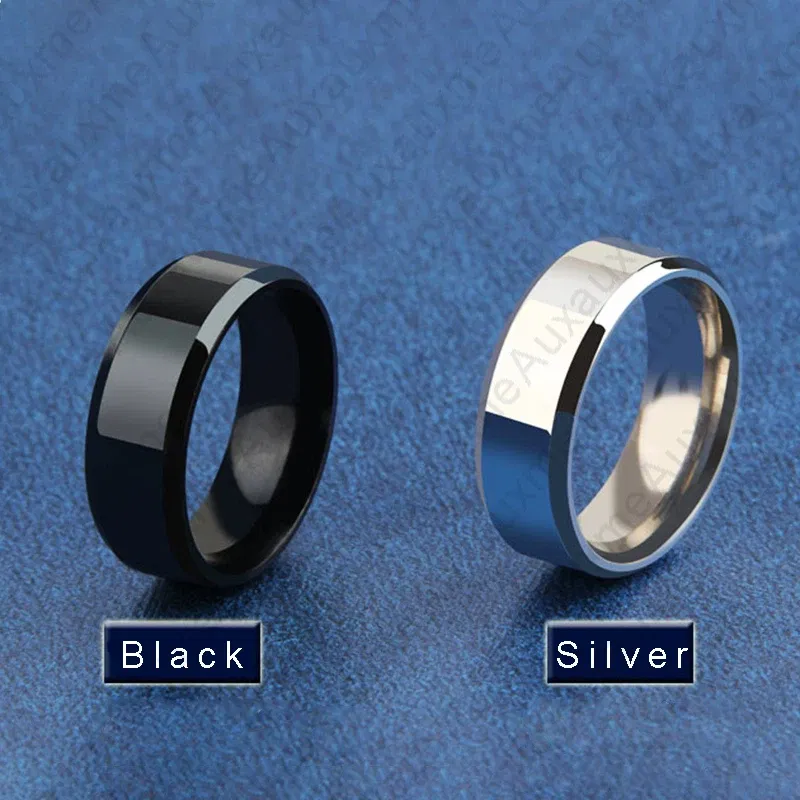 Main Stone Color: WHITE, Ring Size: 9 - Auxauxme 8mm Black Titanium Stainless Men Ring Simple Wedding Bands Rings Gift For Male Jewelry Size 5-13 Drop shipping