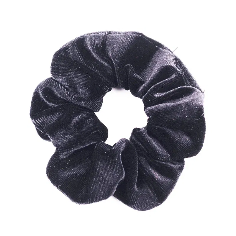 Color: black - New Fashion gold velvet Women Pure color wild Large intestine Elastic Hair Sports Dance Scrunchie Girls Hair Accessories