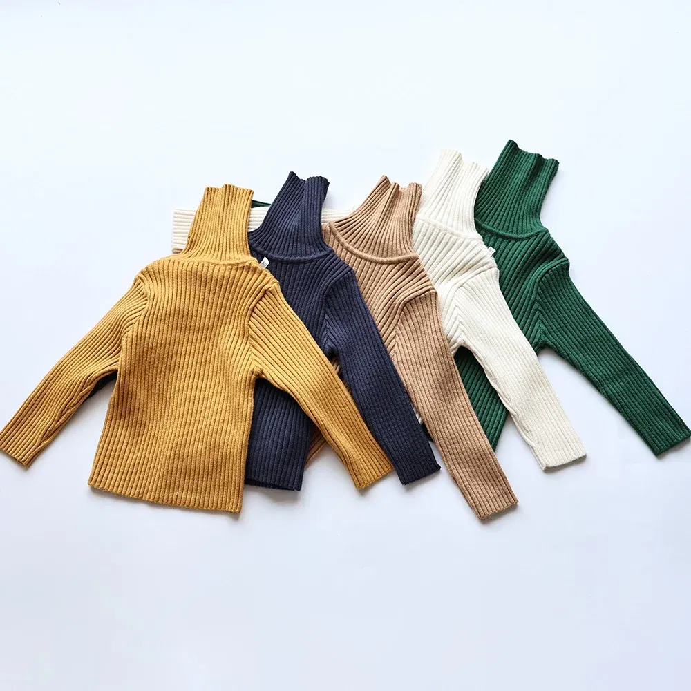 Color: Brown, Kid Size: 7 - MILANCEL Autumn Soft Tight Unisex Kids Knitwear Sweaters Solid Multi Color Girls Sweater Brief Boys Pullover Turtleneck Outwear