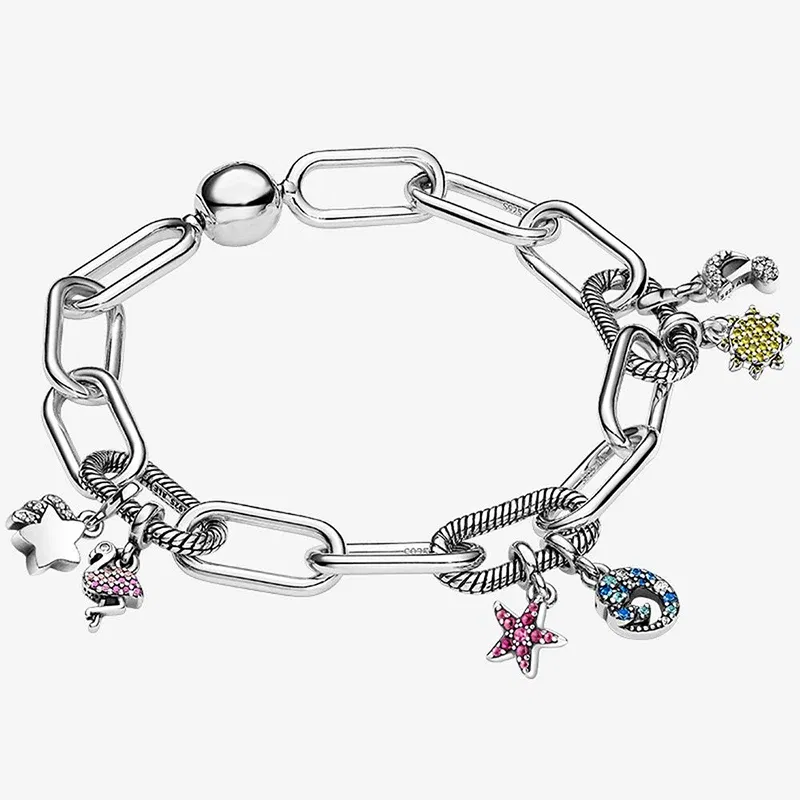 Color: Lemon yellow - 2022 New 925 Sterling Silver My Love Starfish Flamingo Pendant Charm Fit Original Pandora Me Bracelet DIY Bead Jewelry For Women