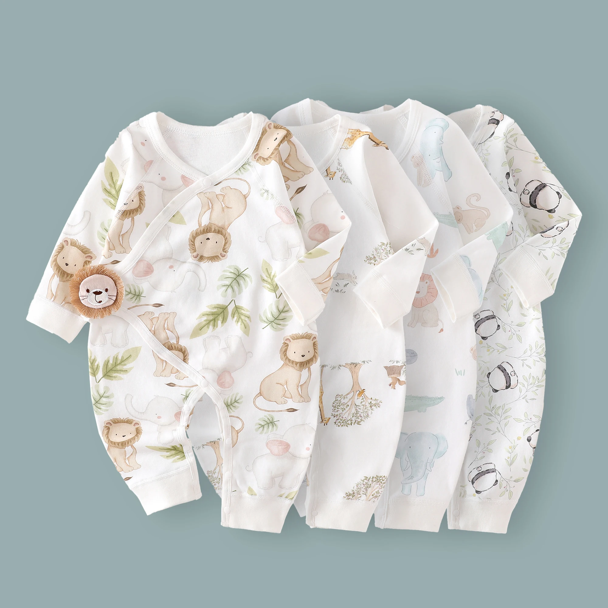 Color: Beige, Kid Size: 3M - AYNIGIELL Spring Autumn Clothing New 0-6M Cotton Newborn Baby Girl Boy Romper Print Infant Jumpsuit Baby's Inner Clothing