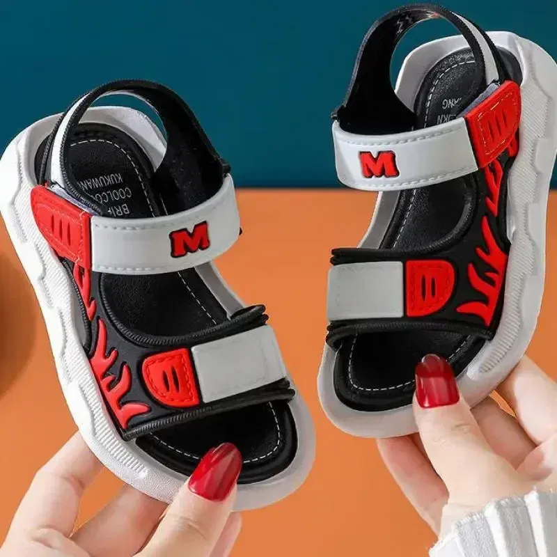 Color: Beige, Shoe Size: 35 - Baby Sandals Flame Pattern Boy Sandals Soft Sole Anti-slip Boys Girls Children Shoes