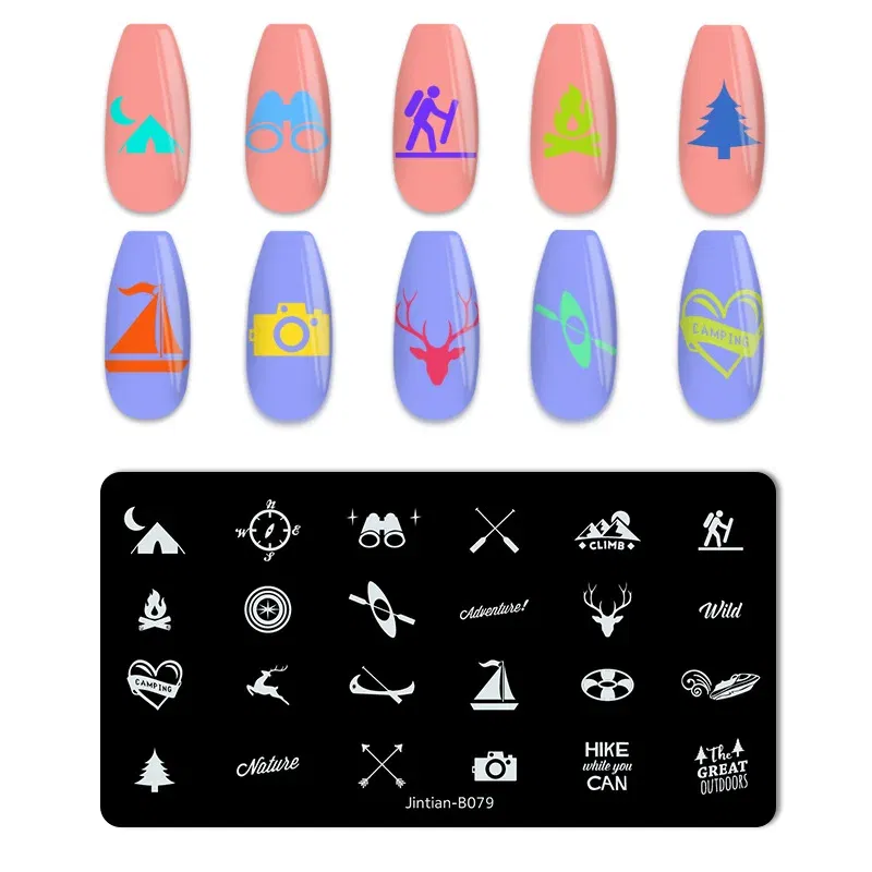 Color: light pink - Basketball Football Nail Stamping Plates Nail Template Artistic Letter Printing Plate English Alphabet Nail Art Stamping Plates