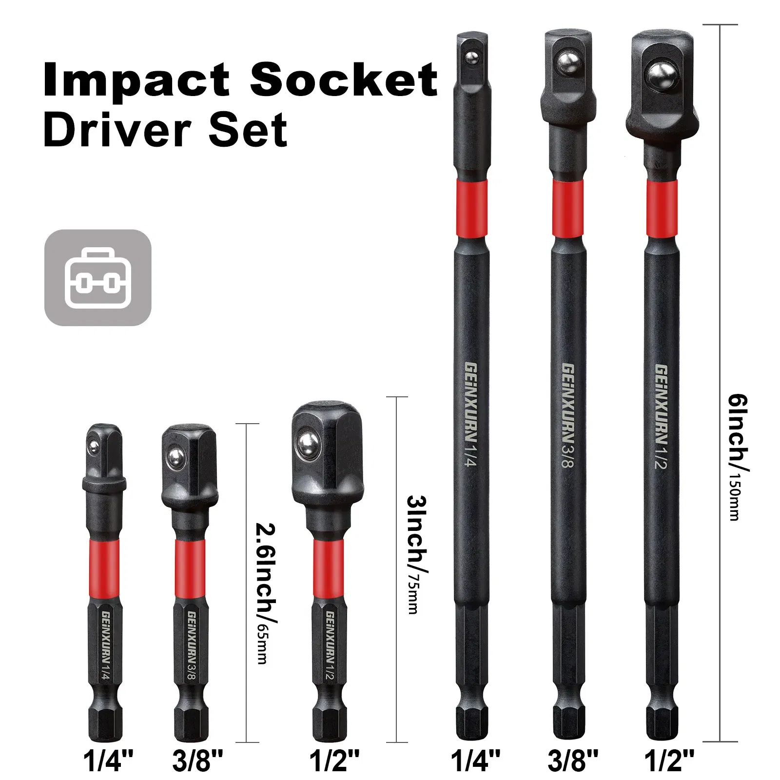 Color: Dark purple - Geinxurn Impact Socket Adapter Set,1/4"3/8"and1/2"Drive,Extension Bit with Holder,Adapt Power Drill to High Torque Impact Wrench