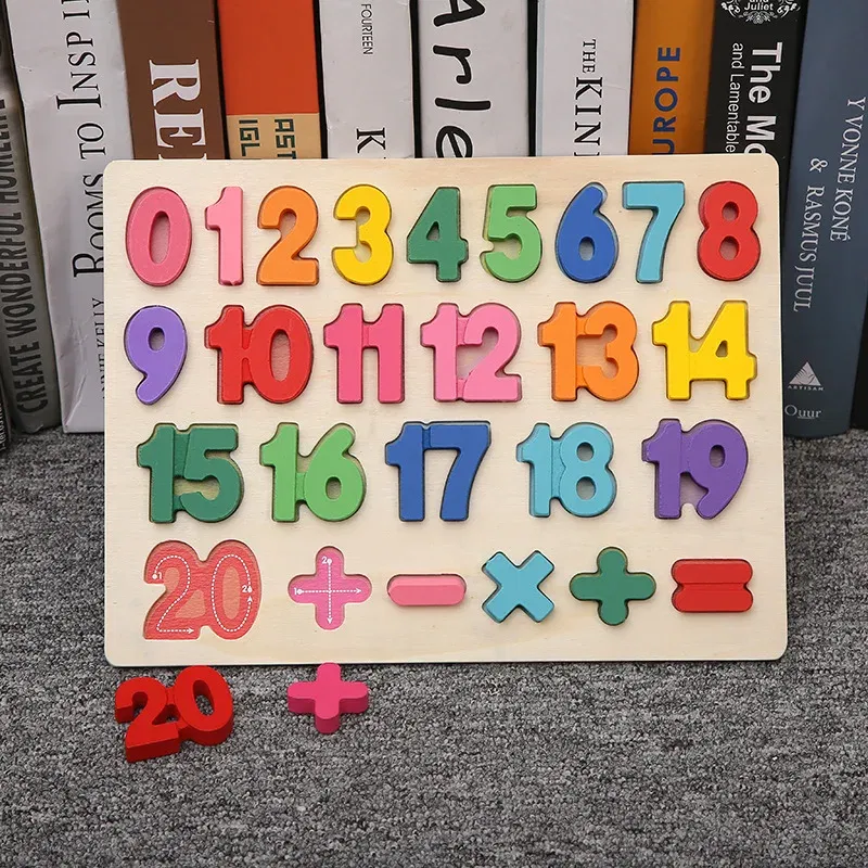 Color: Burgundy - Baby Wooden Puzzles Montessori Toys 1 2 Years Toddler Toys Hand Grab Board Alphabet Number Cognition Learning Educational Toys
