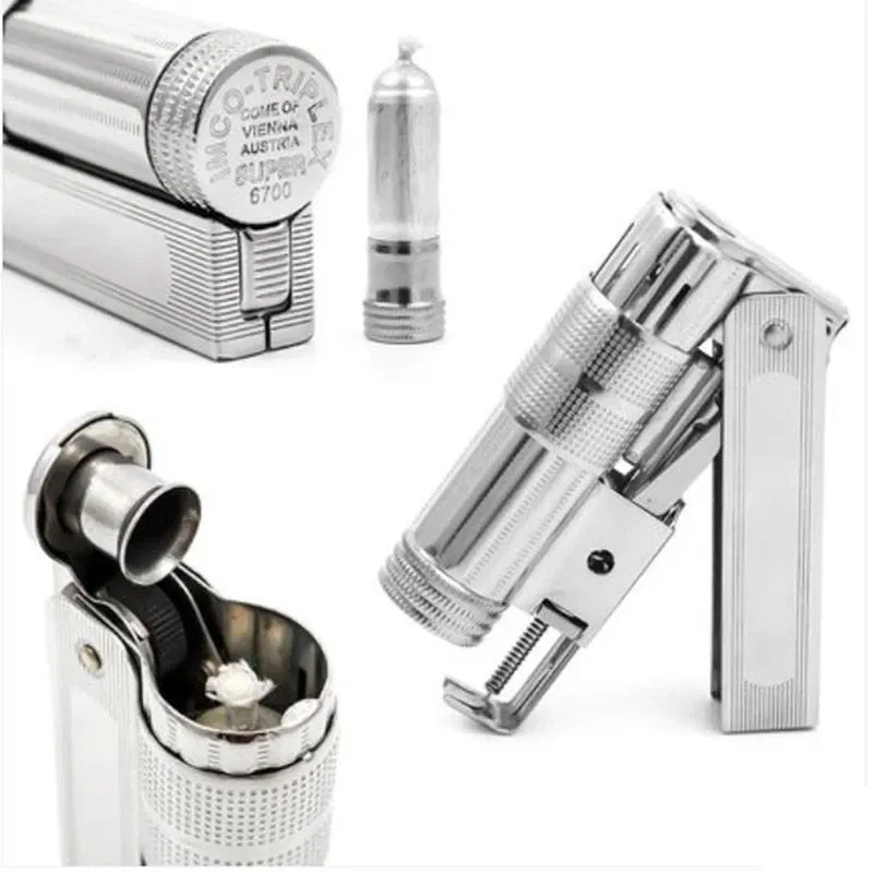 Color: GRAY - Original IMCO Lighter Old Gasoline Flint Lighter Windproof Stainless Steel Cigarette Petrol Oil Lighter Inflated Gadgets Man