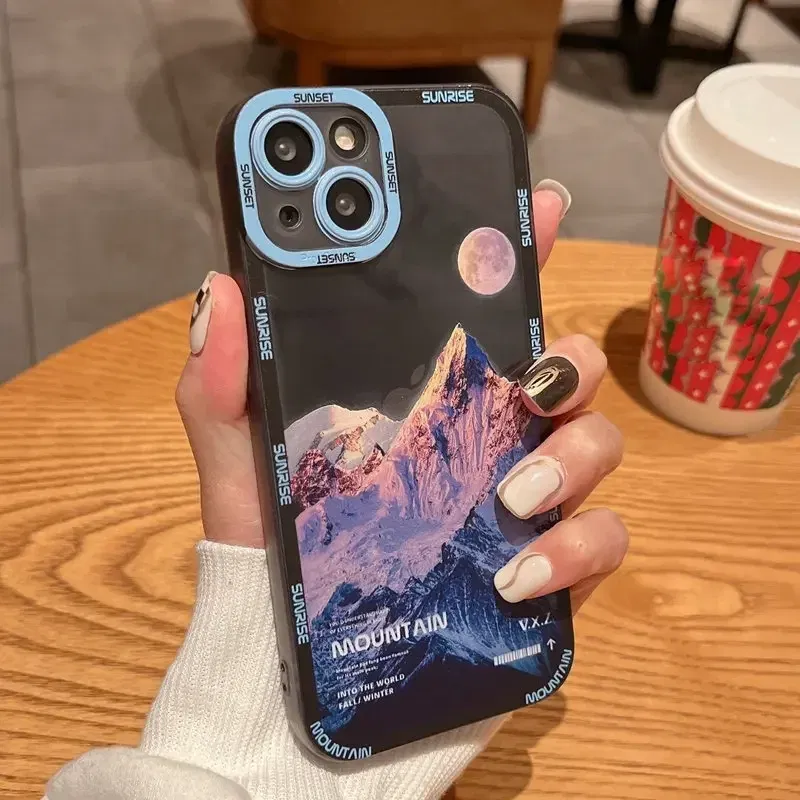 Color: Clear, Material: POLYESTER - Retro INS Sunset Sky Clouds Moon Pattern Case For Samsung Galaxy S10 S20 S21 S22 S23 S24 FE Plus Ultra Note 20 Shockproof Cover