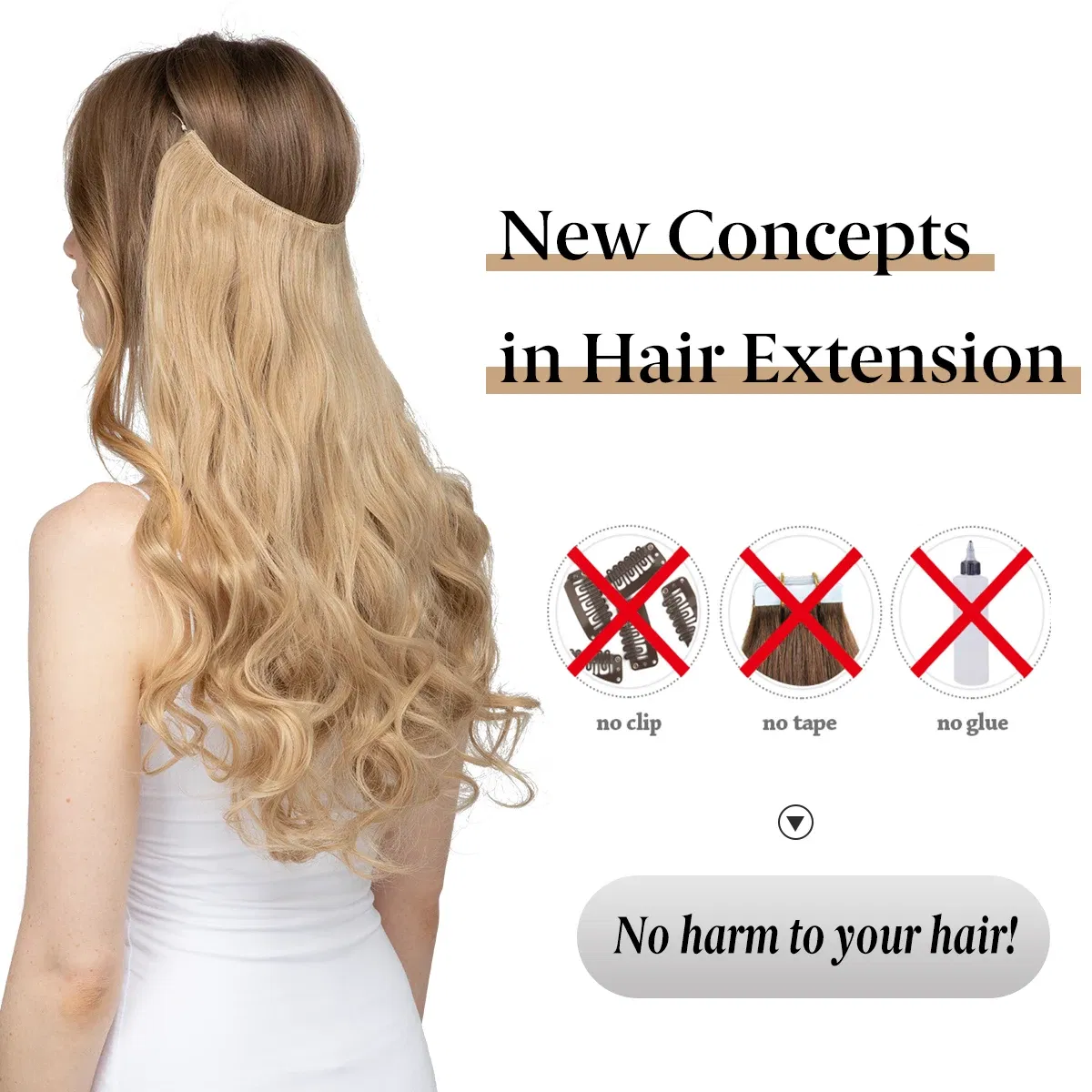 Color: T4/27/30, Stretched Length: 14inches - Synthetic No Clip Wave Hair Extensions Ombre Natural Black Blonde Pink One Piece False Hairpiece Fish Line Fake Hair Piece