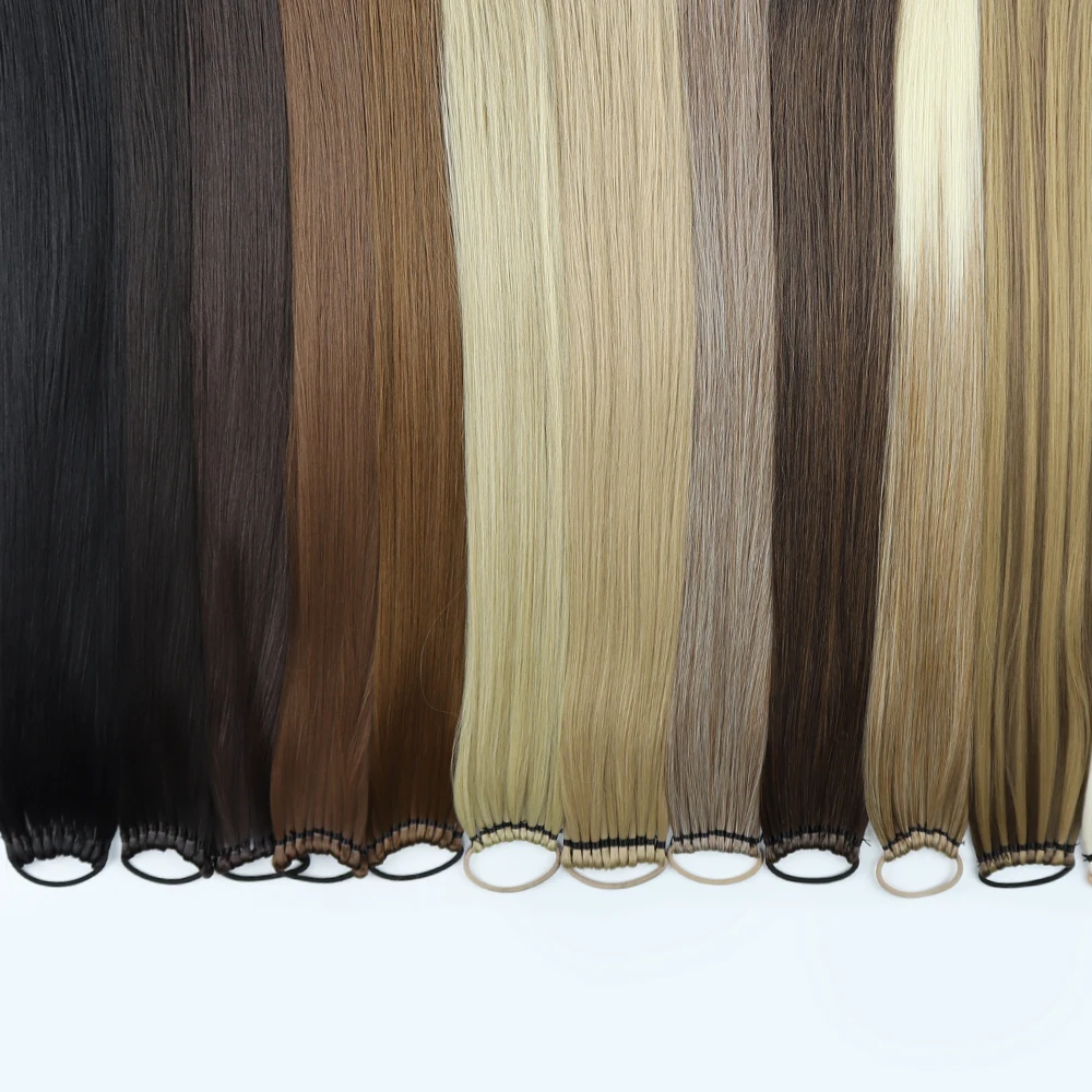 Color: T1B/613, Ships From: CHINA, Stretched Length: 24inches - Synthetic 24Inch Ponytail Extensions Black Natural Braided Pony Tail Hairpiece Long Straight Rubber Band Hair For Women